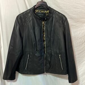 Black Rivet 3x black faux leather 3x moto style front zip euc worn once like new